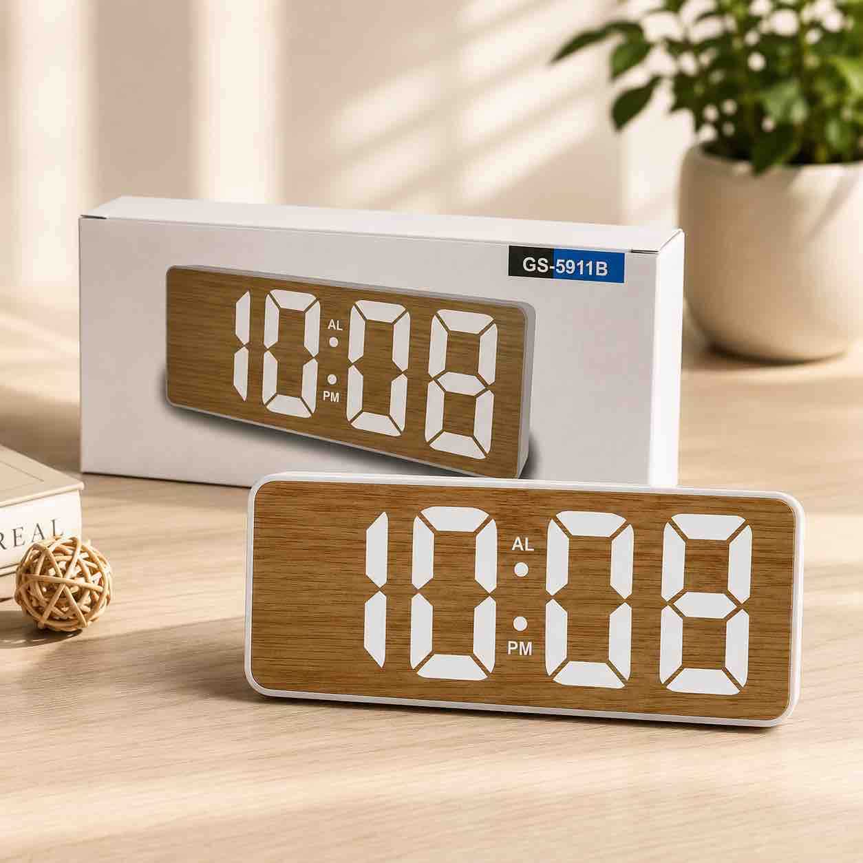 Digitalni LED alarm sat sa drvenim efektom