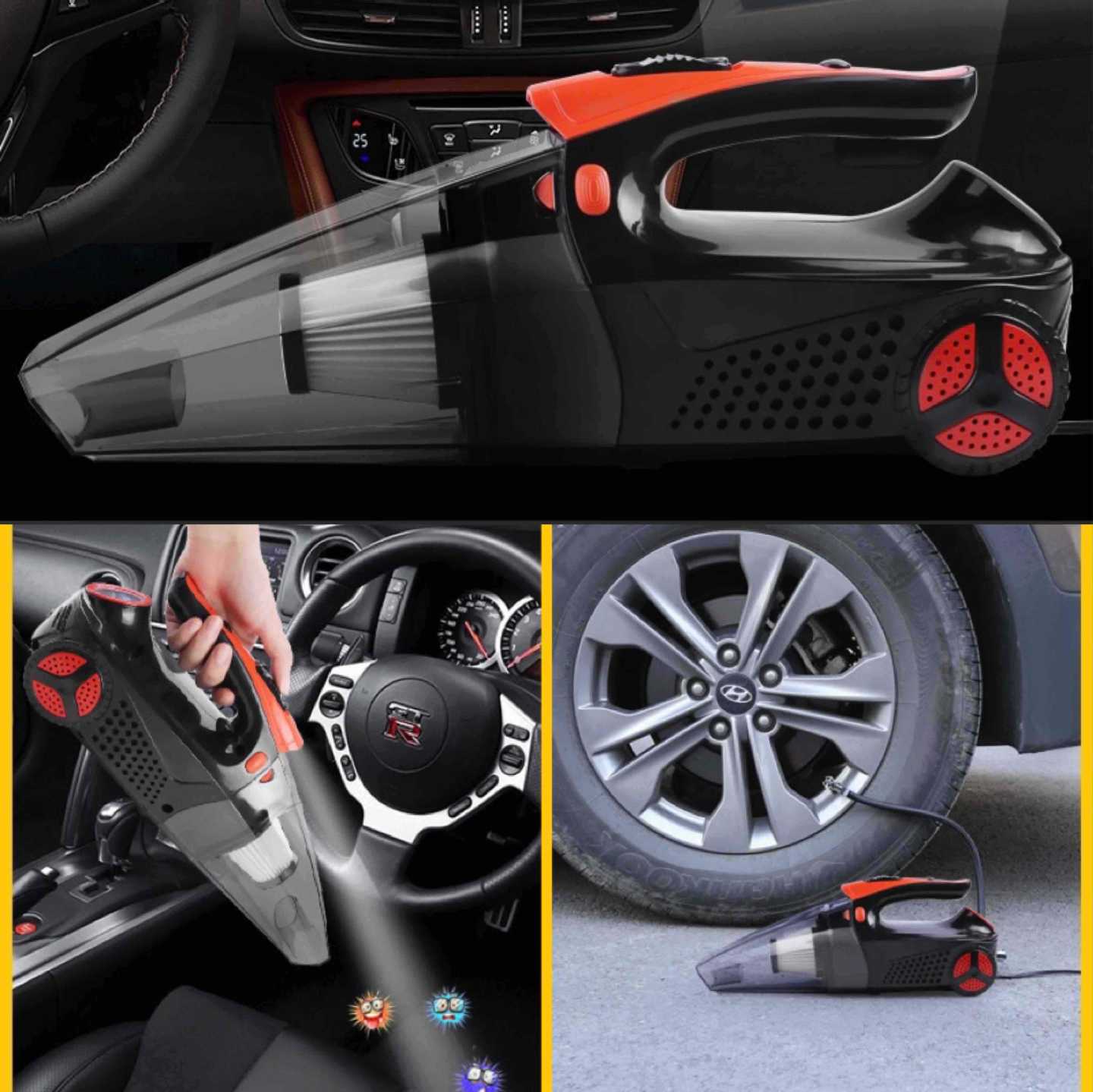 Prijenosni auto usisivač sa ugrađenim kompresorom i LED svjetlom