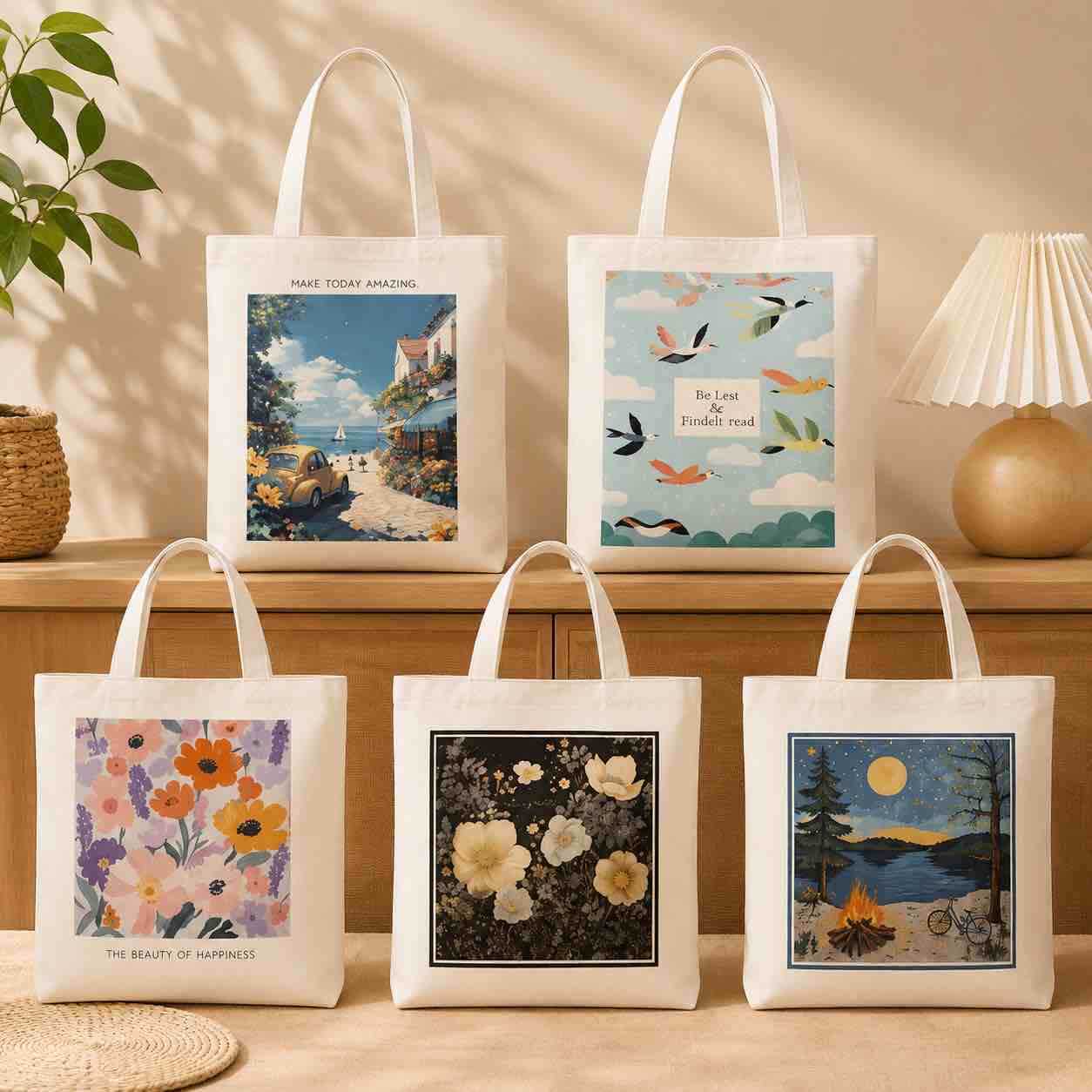 Platnena shopper torba s dekorativnim printom — mix motiva