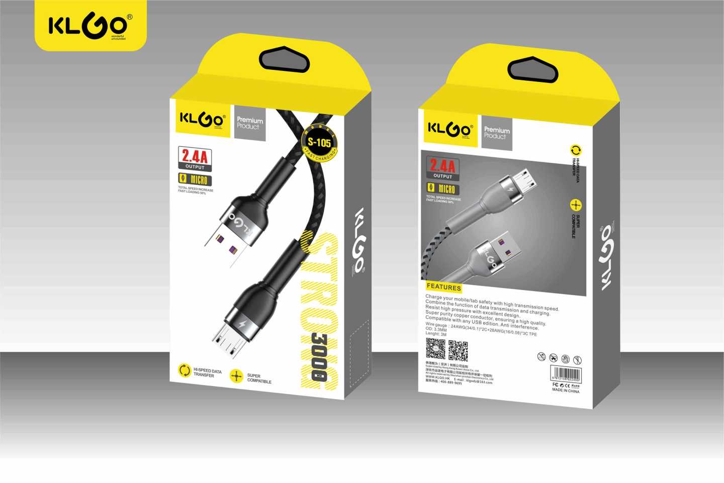 Micro USB kabel za punjenje i podatke, 3 m, 2.4A (tkanica)