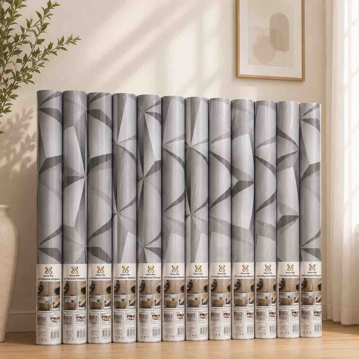 Samoljepljiva 3D tapeta u roli 5m x 45cm – sivi geometrijski dezen