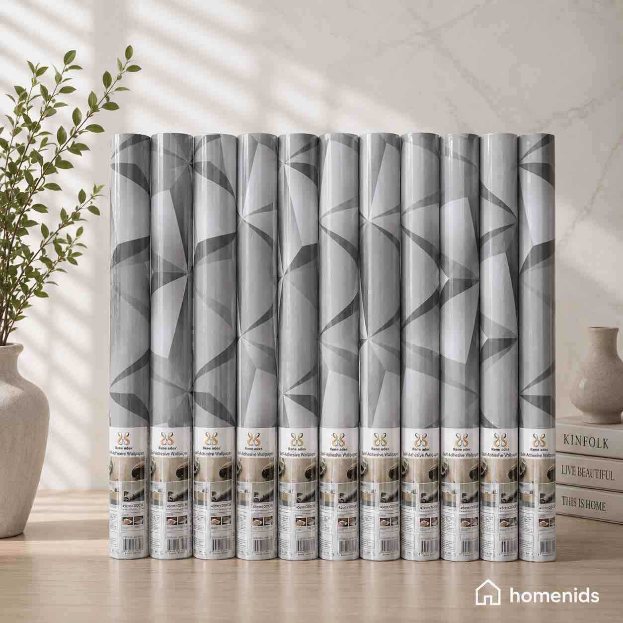 3D samoljepiva tapeta u rolni 2m x 45cm – sivi geometrijski dezen