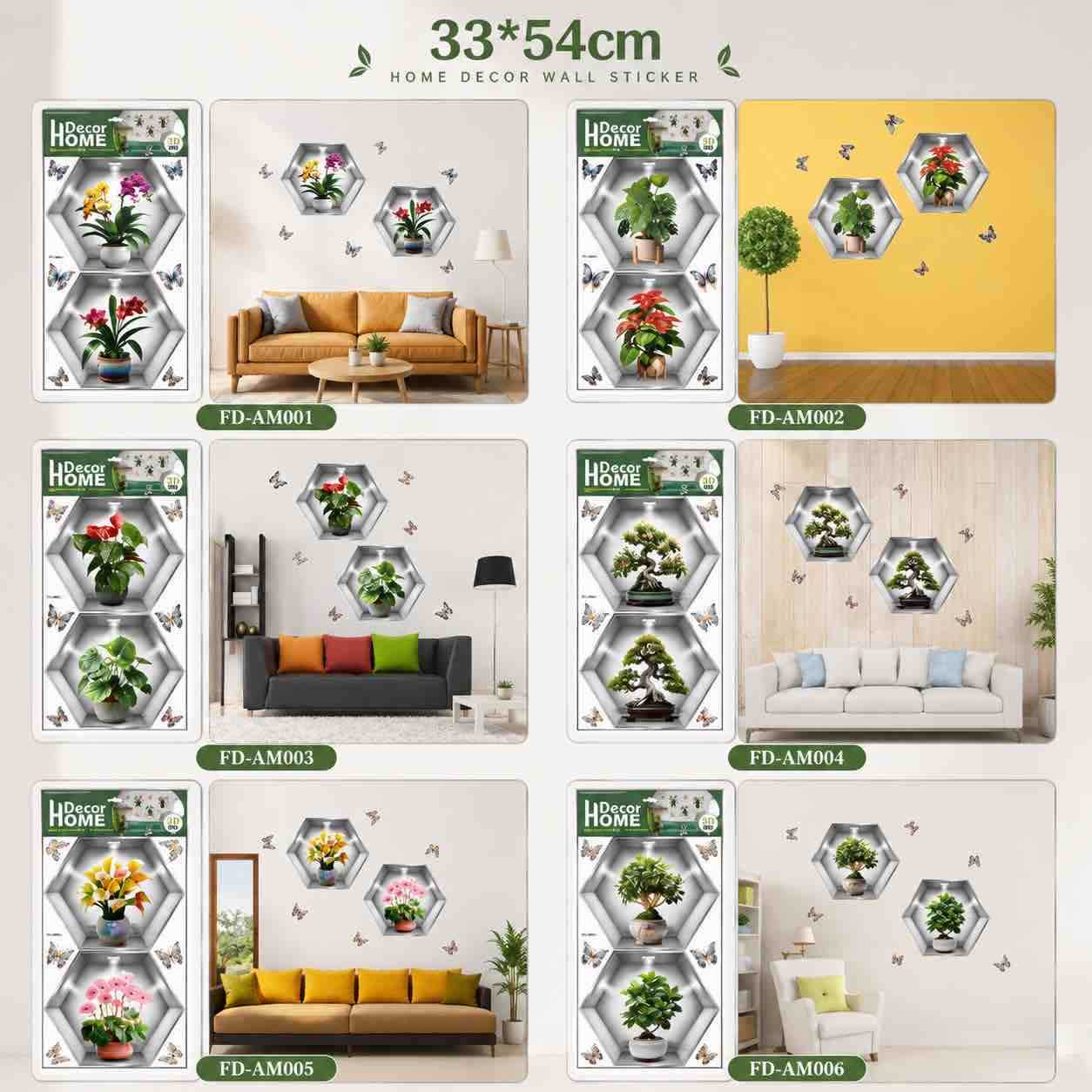 Dekorativne zidne naljepnice 33x54 cm — set s hex policama i biljkama