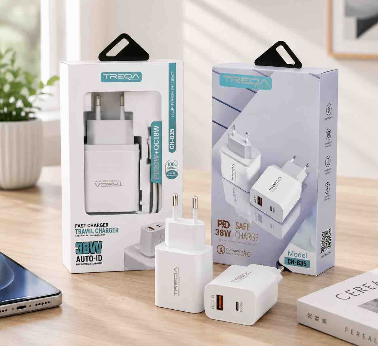 Brzi USB zidni punjač 38W (USB-A + USB-C) – EU utikač
