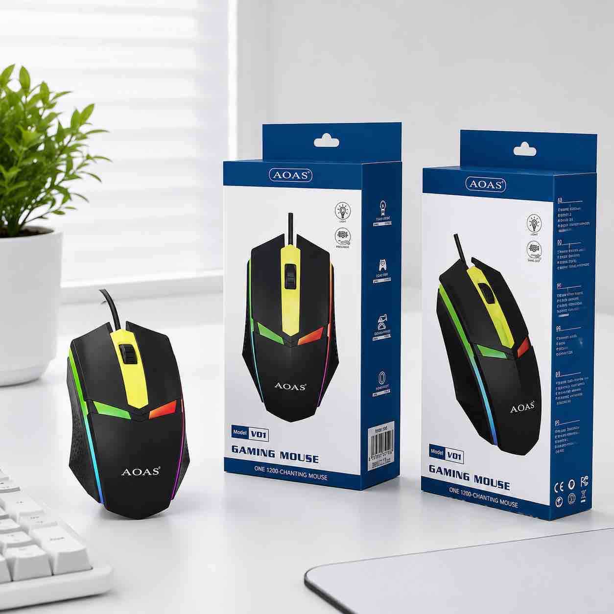 Žičani gaming miš AOAS s RGB osvjetljenjem
