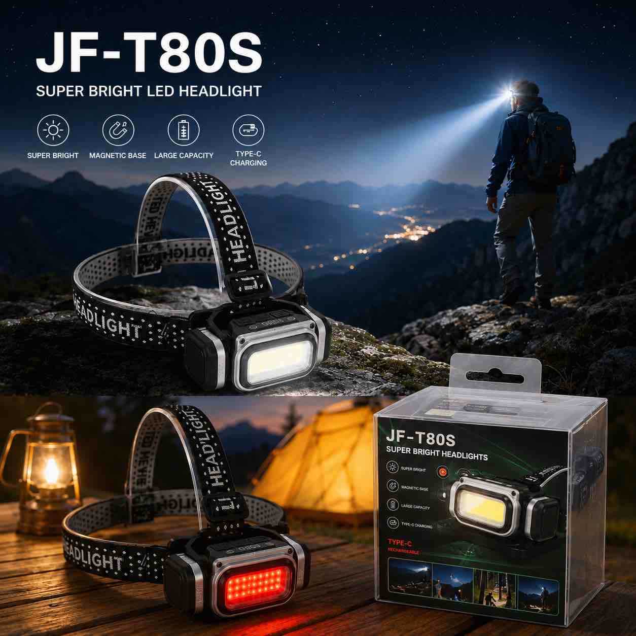 Punjiva LED lampa za glavu sa prednjim COB i zadnjim crvenim svjetlom