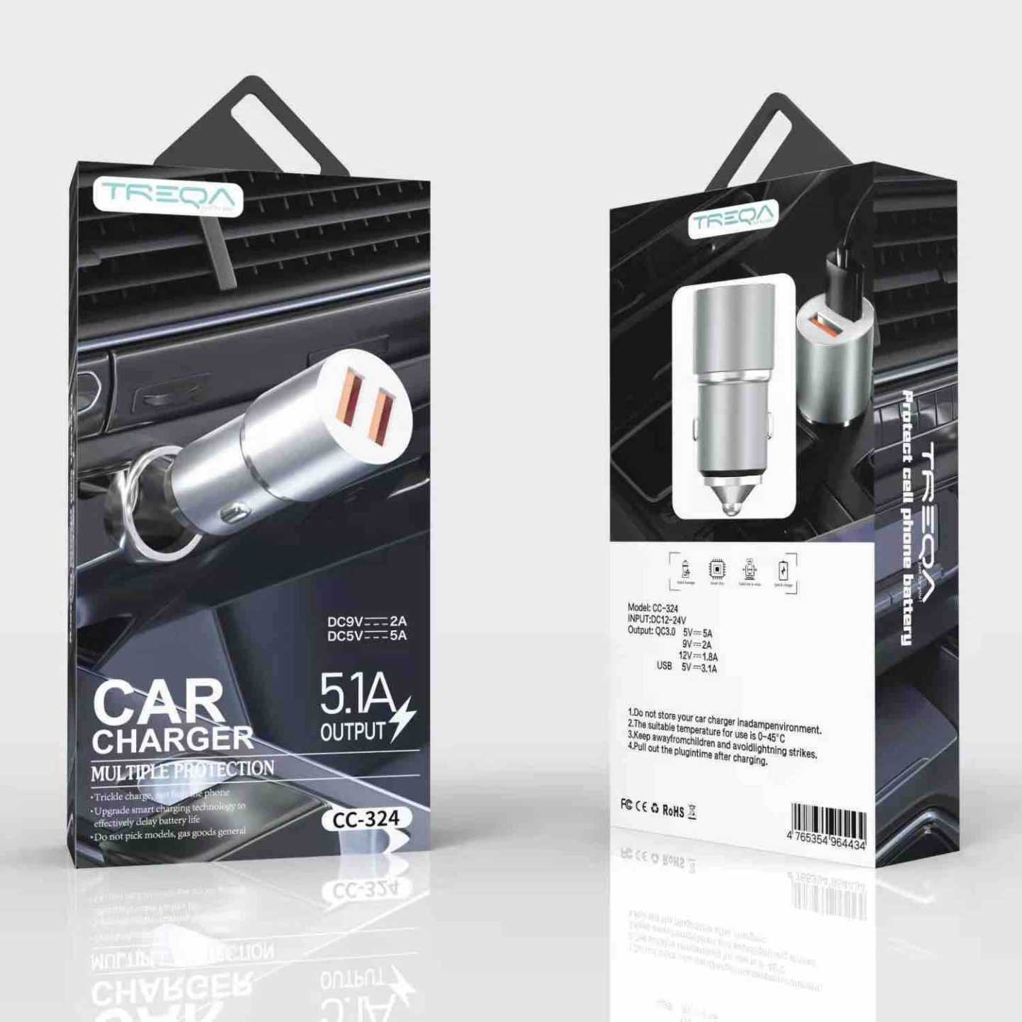 Auto punjač s 2x USB porta, kompaktni metalni (5.1A ukupno)