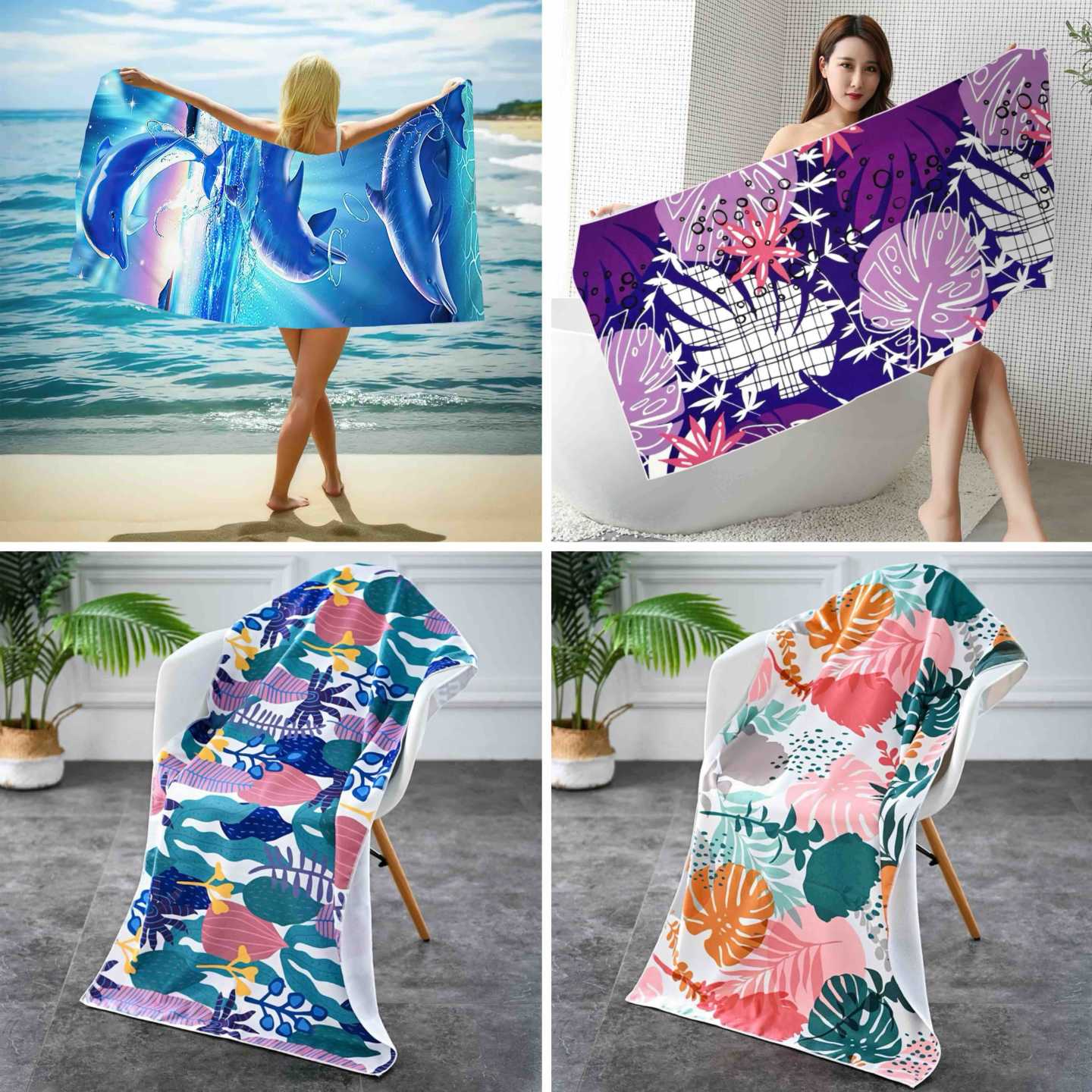 Pamučni plažni peškir 60x120 cm — šareni uzorci (assorted)