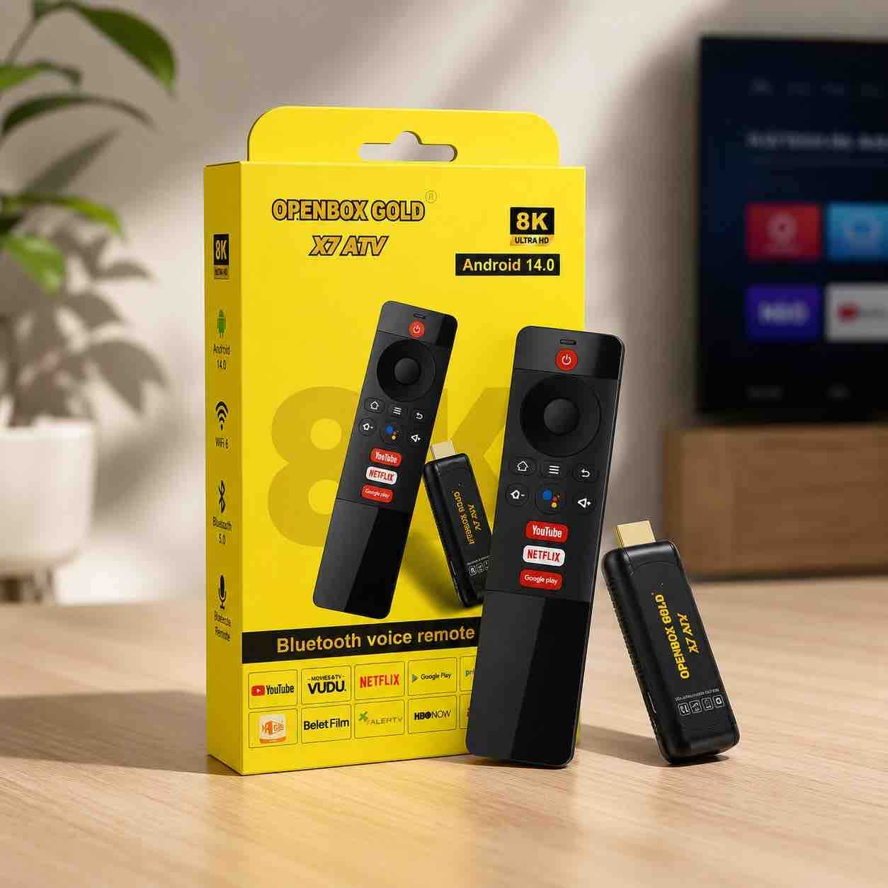 Openbox Gold Android TV stick sa Bluetooth daljinskim (Android 14.0)
