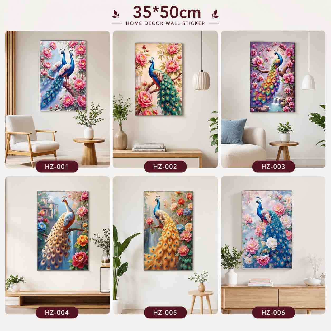 Zidna naljepnica 35x50 cm — paun i cvijeće