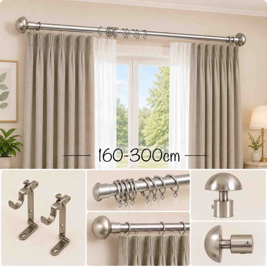Metalna držačica/karniš za zavjese 160–300 cm sa 22 prstena, satenska nikl