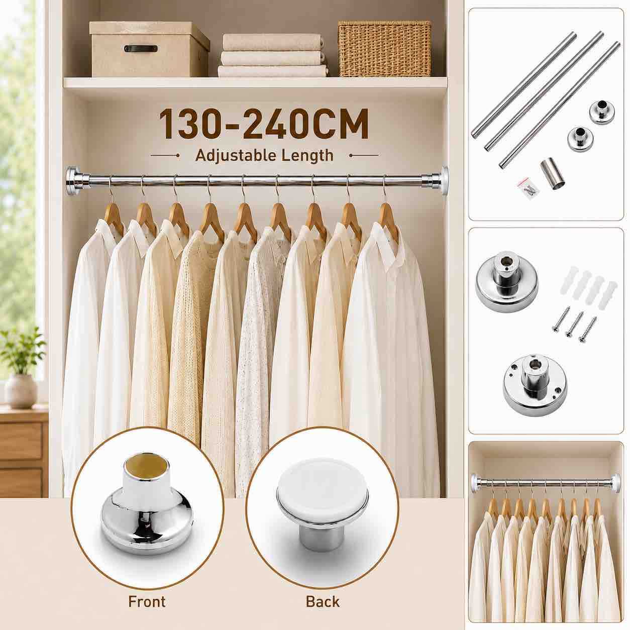 Produživa šipka za ormar i kupatilo 130–240 cm, metalna