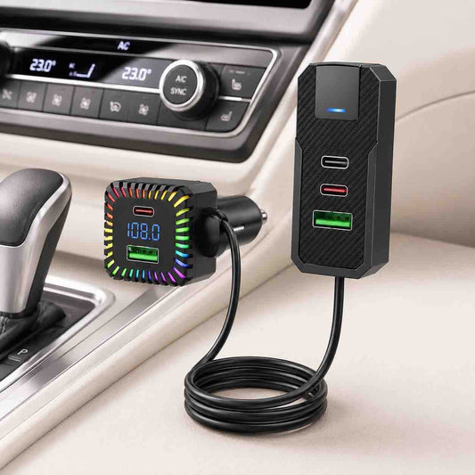 Auto FM transmiter sa trostrukim USB punjačem (USB-C + USB-A)