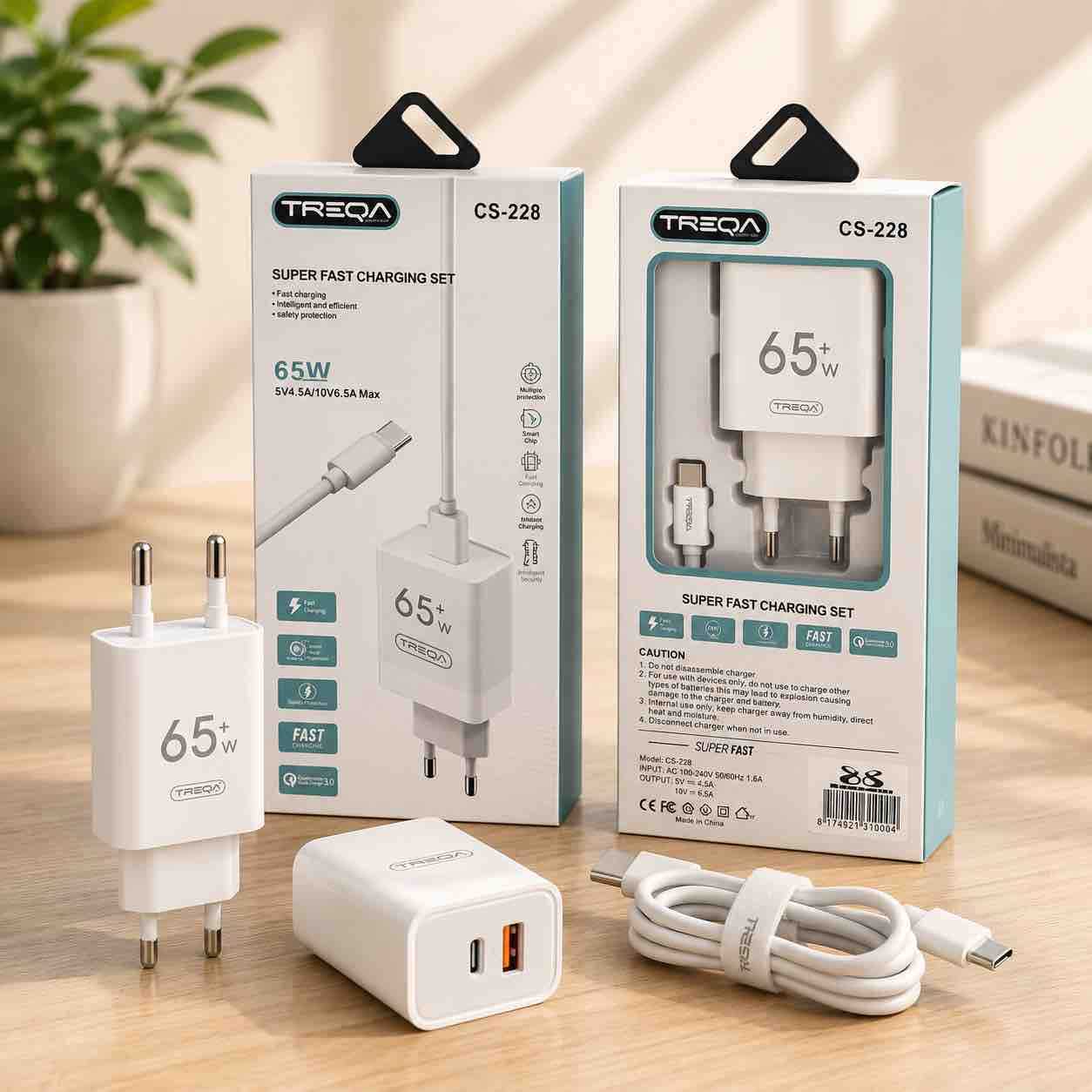 65W brzo USB punjač set (USB‑C PD + USB‑A) sa Type‑C kablom