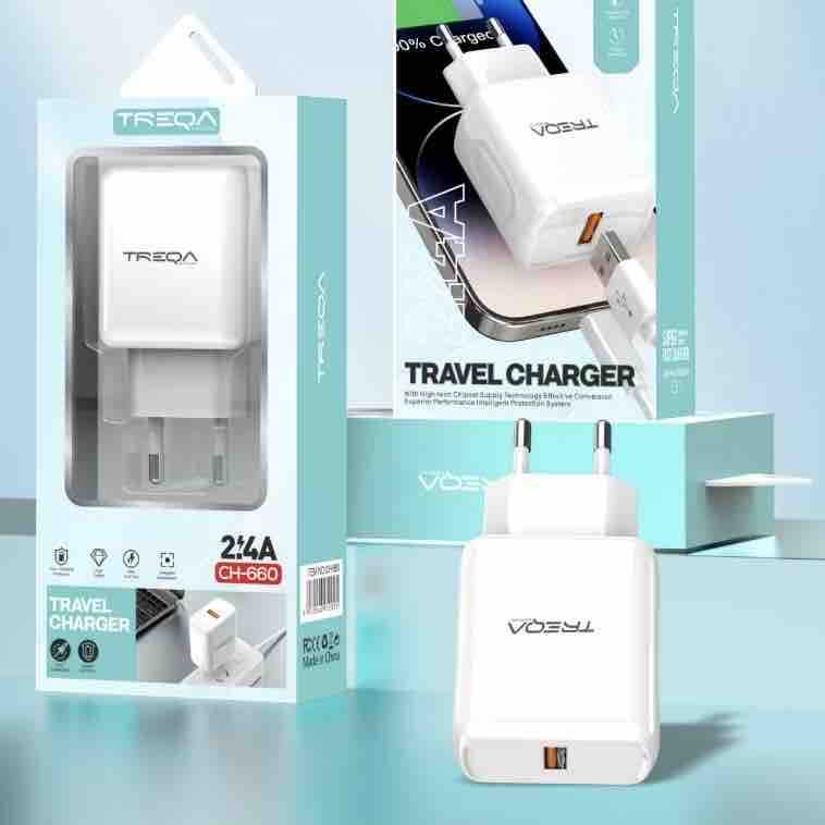 USB zidni punjač 2.4A (USB-A), EU utikač – bijeli