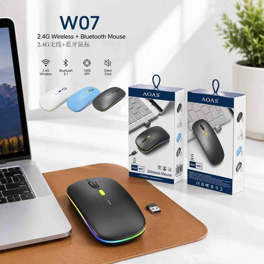 Bežični miš W07 (2.4G + Bluetooth, tihi klik)
