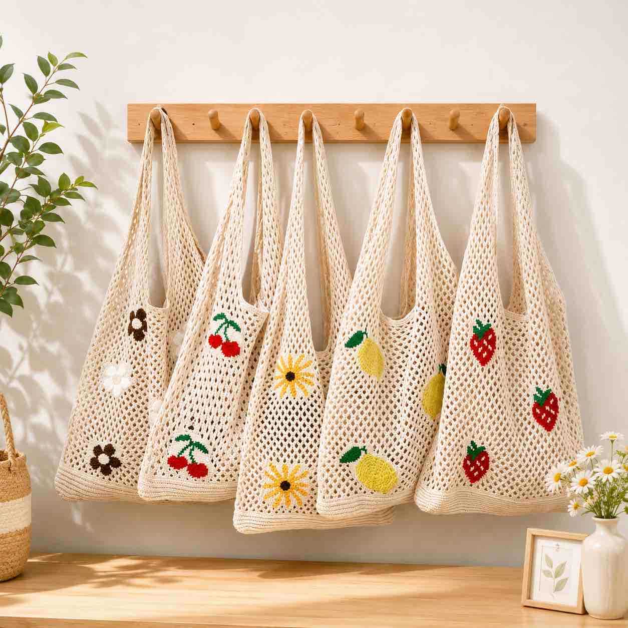 Pletena mrežasta torba za kupovinu s voćnim/dekor dezenima (assorted)