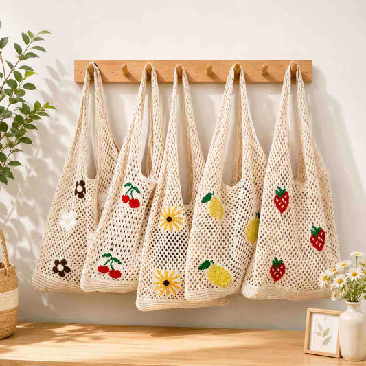 Pletena mrežasta torba za kupovinu s voćnim/dekor dezenima (assorted)