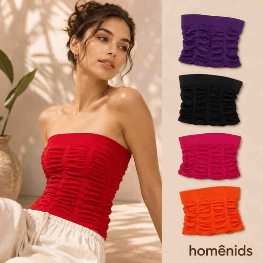 Ženski naborani bandeau top bez naramenica