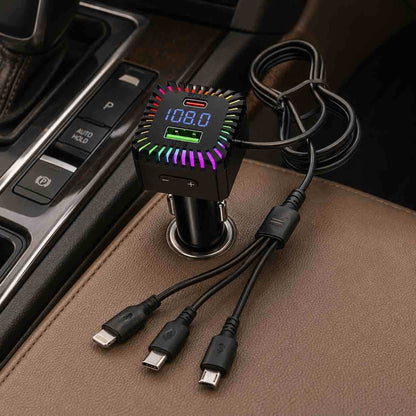 Auto FM transmiter i USB punjač s 3-u-1 kablom i LED prikazom