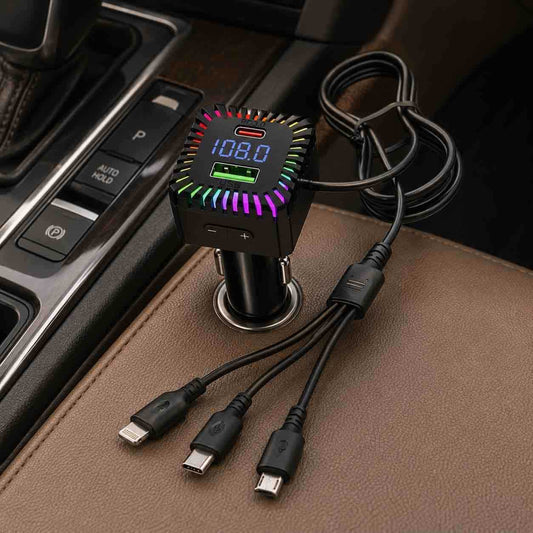 Auto FM transmiter i USB punjač s 3-u-1 kablom i LED prikazom