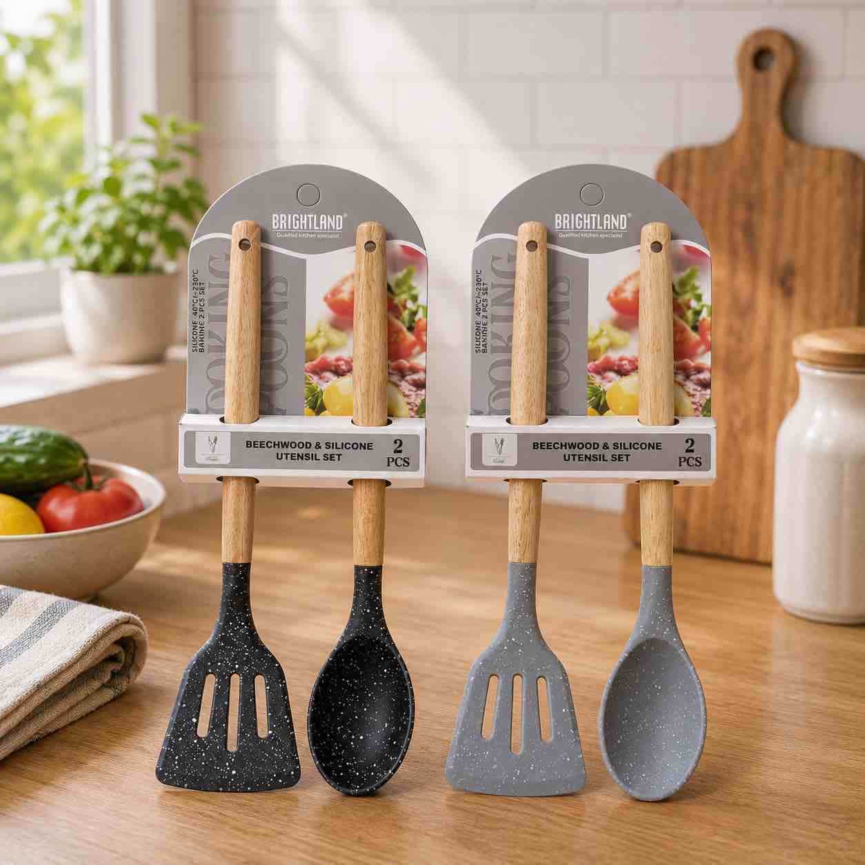 Set kuhinjskih pribora 2/1 – silikonska kutljača i spatula s drvenom drškom