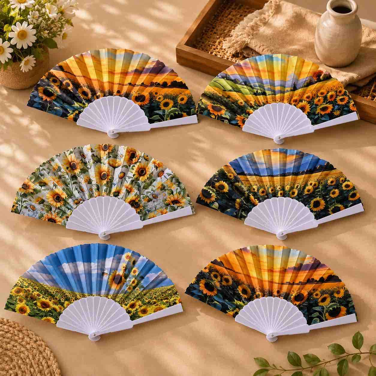 Sklopiva ručna lepeza sa dezenom suncokreta (assorted)