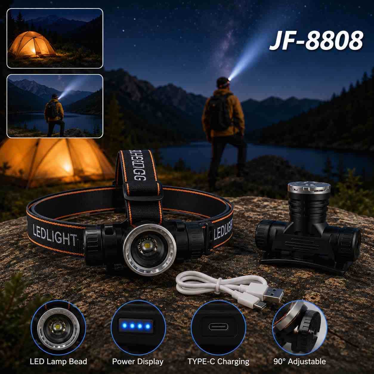 Punjiva LED lampa za glavu sa USB-C i indikatorom napona