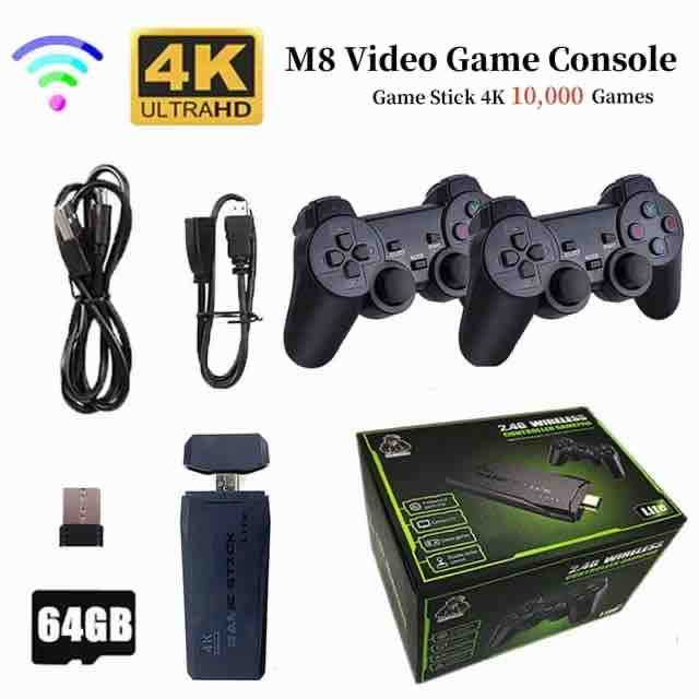 4K HDMI gaming stick 64GB sa bežičnim džojsticima — retro igre