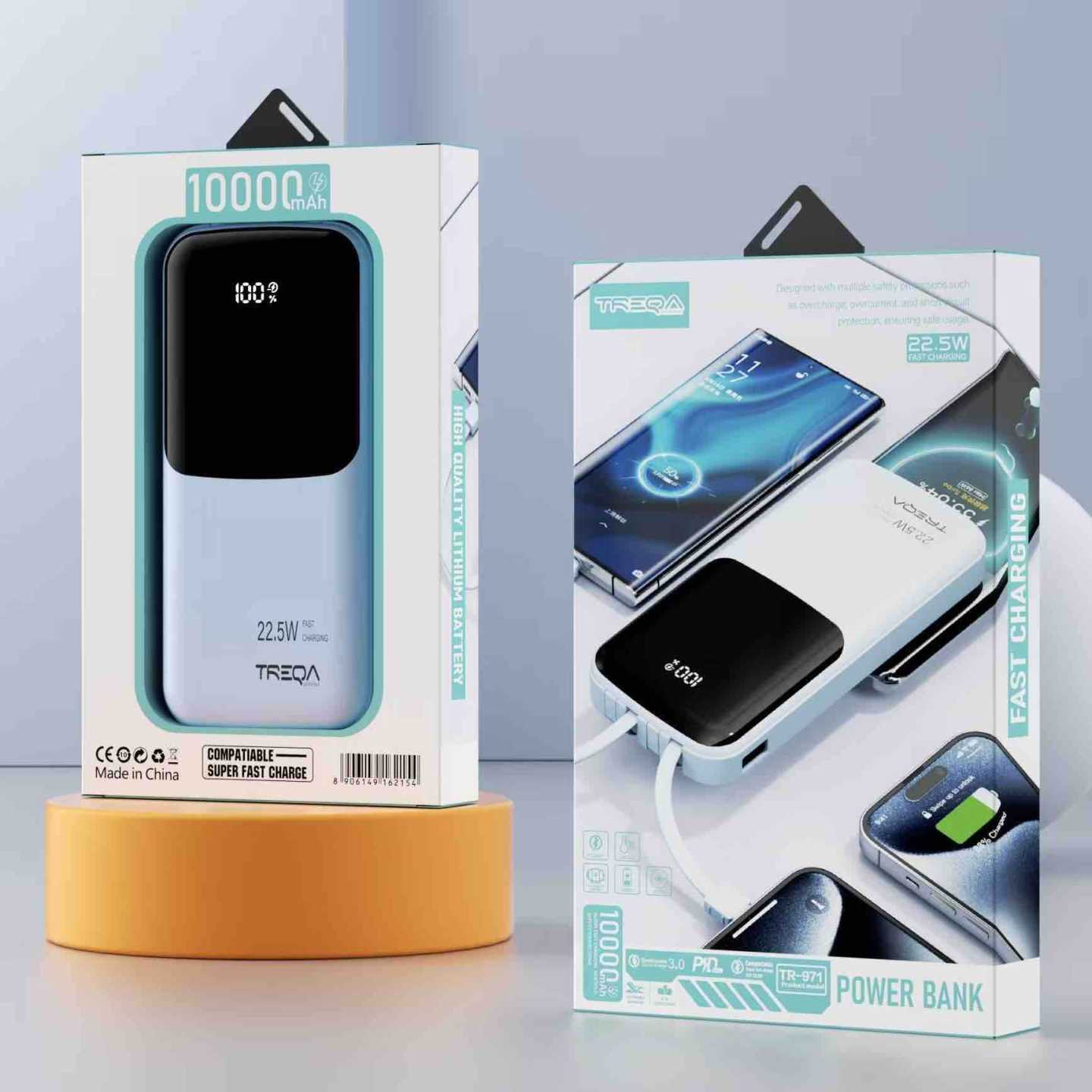 Power bank 10000 mAh sa ugrađenim kablovima i LED ekranom