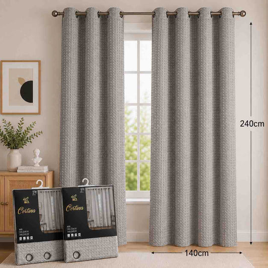 Zavjesa panel sa metalnim ringlama 140x240 cm, tekstura karirani sivi