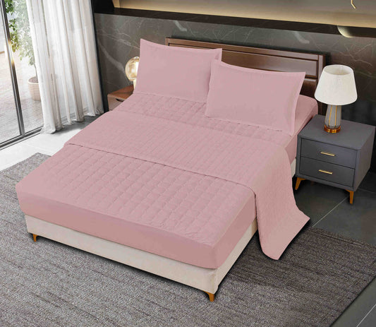 4-dijelni set posteljine s navlakom za madrac 180×200 cm – puder-roza
