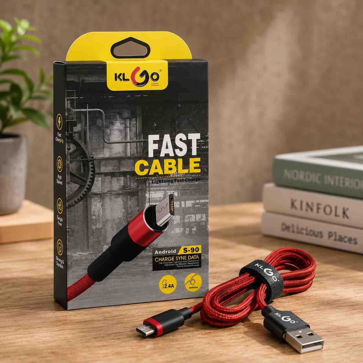 USB-A na micro‑USB pleteni kabl za punjenje i podatke, 2.4A, 1m (crveni)
