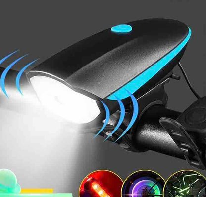 Prednja biciklistička LED lampa sa sirenom i USB punjenjem