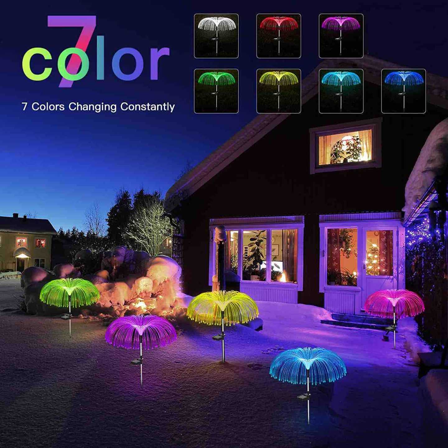 Solarne dekorativne baštenske lampe — set 2 kom (kišobran od optičkih vlakana, 7 boja)