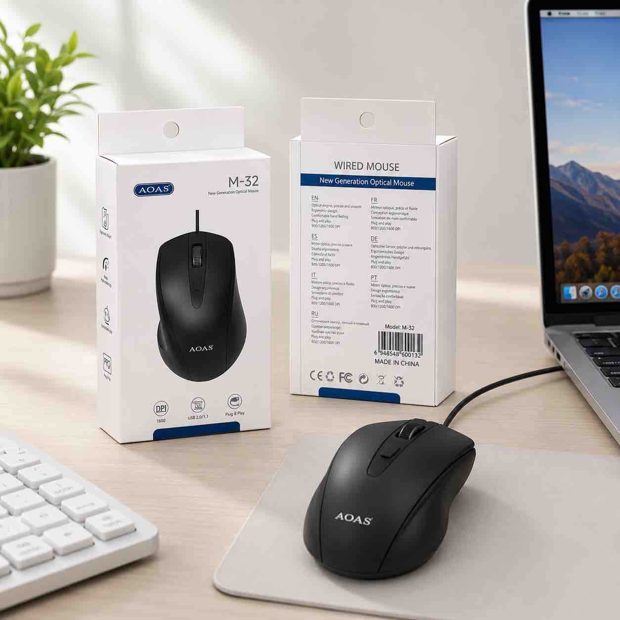Žičani optički miš M-32 — USB, ergonomičan dizajn