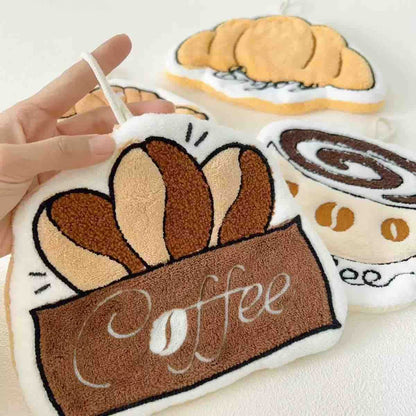 Set 4 viseće krpe/ručnici za ruke s motivom kafe i peciva
