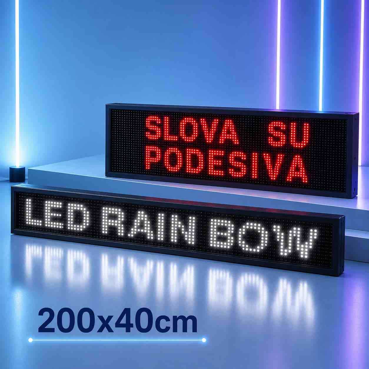 LED reklamni displej 200 x 40 cm — svjetleća tekst tabla za vanjsku upotrebu