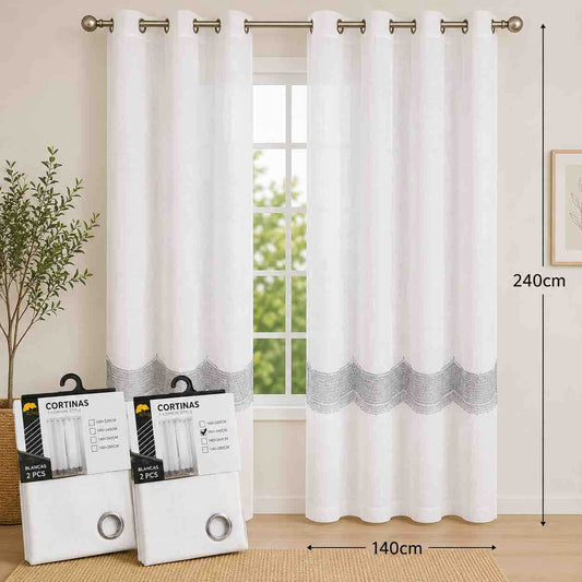 Zavjesa sa karikama 140x240 cm, set 2 komada - bijela sa srebrnim detaljem