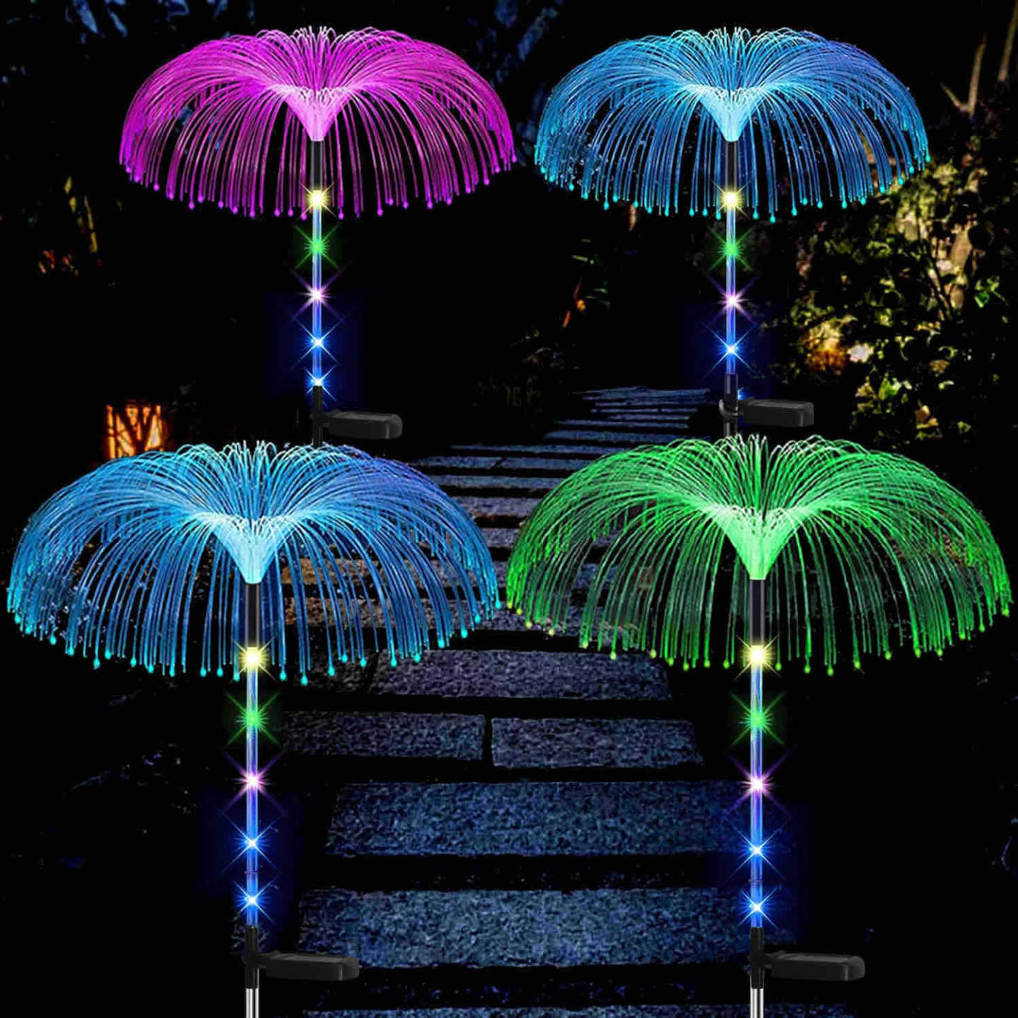 Solarne dekorativne baštenske lampe — set 2 kom (kišobran od optičkih vlakana, 7 boja)