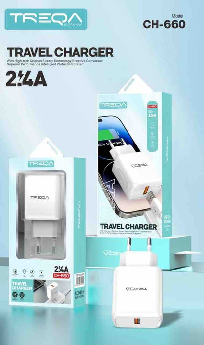 USB zidni punjač 2.4A s USB-A izlazom i Type-C kablom