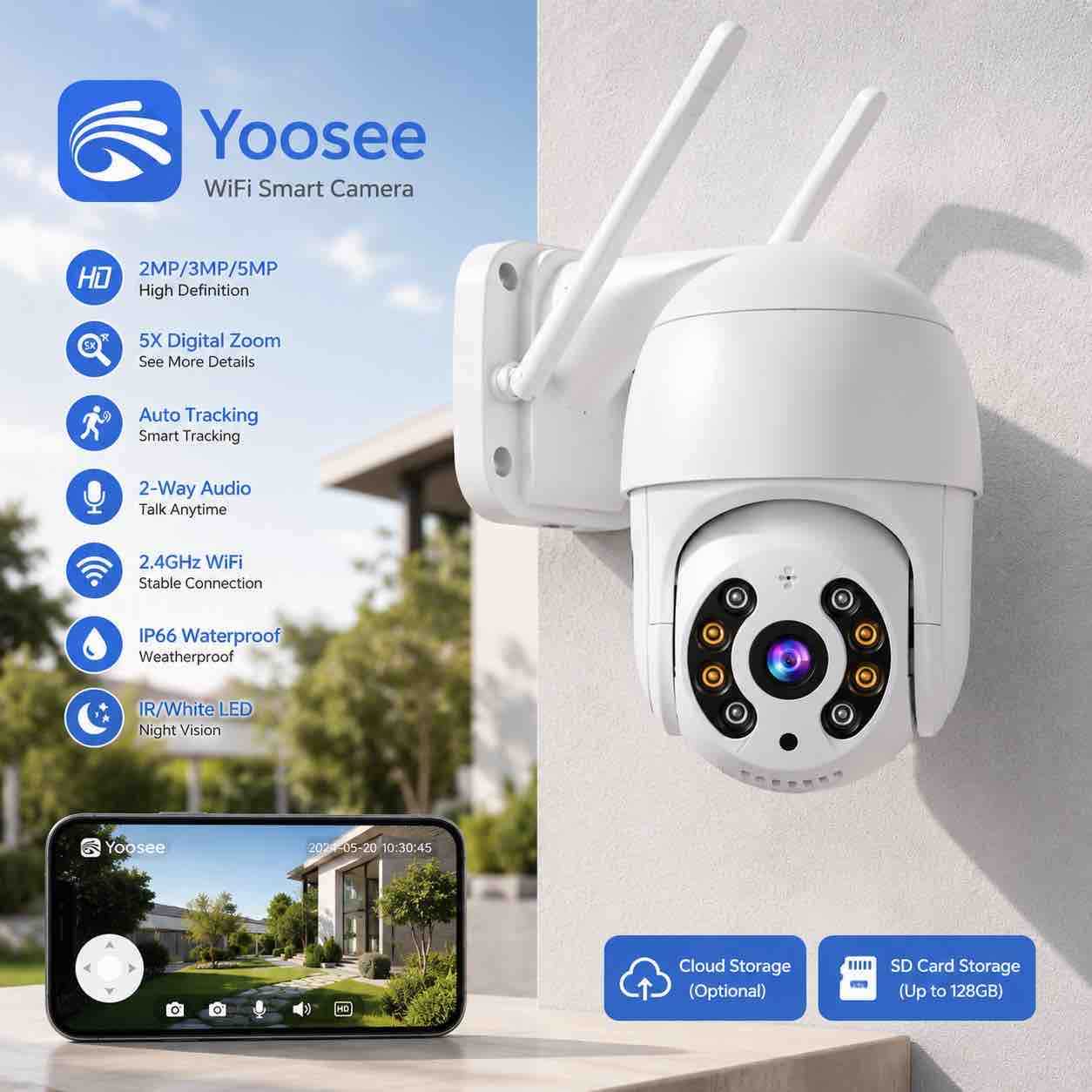 Vanjska WiFi PTZ kamera za nadzor (Yoosee kompatibilna) bijela