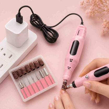USB električna turpija za nokte - set sa nastavcima (roze)