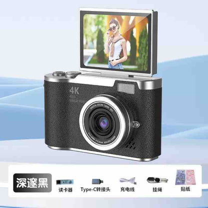 Kompaktni digitalni fotoaparat sa podignutim LCD ekranom — praktičan za selfie (4K stil)
