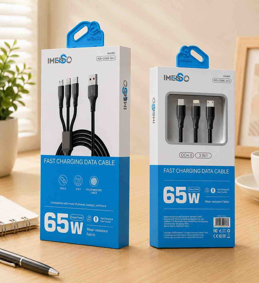 3‑u‑1 USB-A kabl (USB-C, Lightning, Micro‑USB) — pleteni, za punjenje i prenos podataka