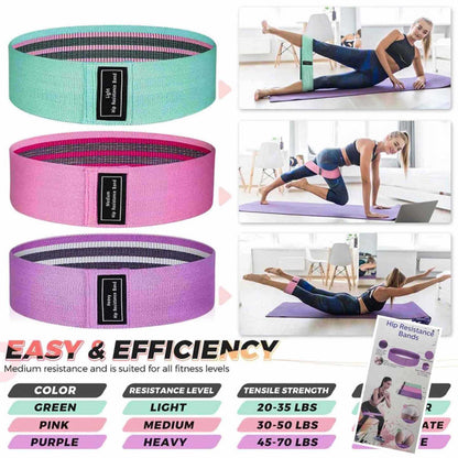 Set 3x tkanih hip resistance traka za vježbanje (lagana/srednja/teška)