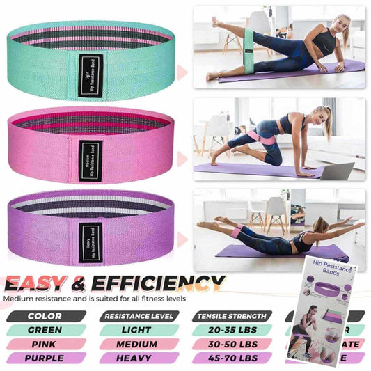Set 3x tkanih hip resistance traka za vježbanje (lagana/srednja/teška)