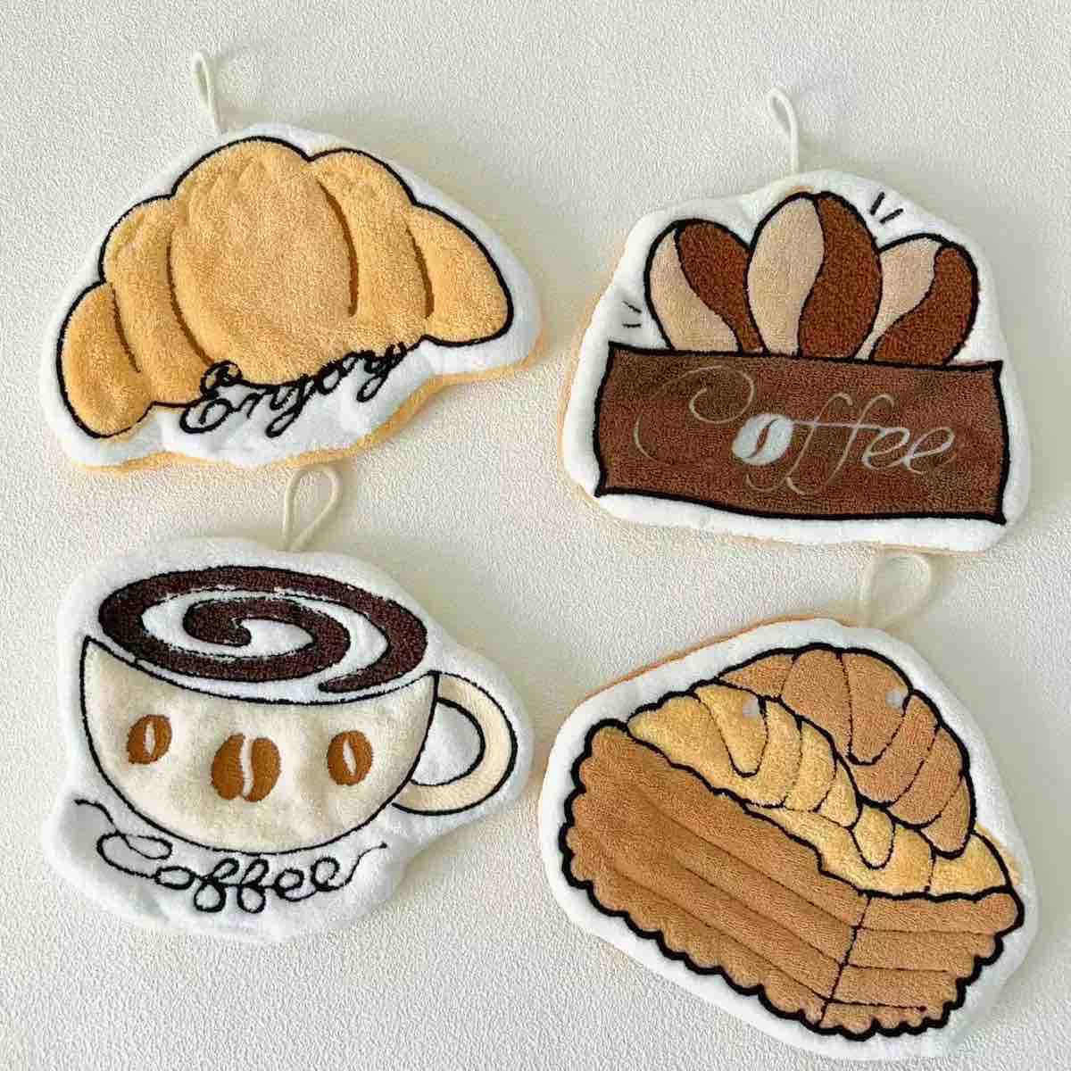 Set 4 viseće krpe/ručnici za ruke s motivom kafe i peciva