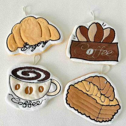 Set 4 viseće krpe/ručnici za ruke s motivom kafe i peciva