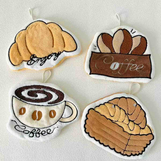 Set 4 viseće krpe/ručnici za ruke s motivom kafe i peciva